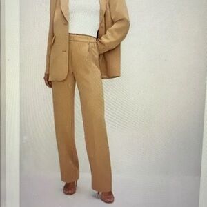 Good American luxe suiting column wide leg trousers in tan, NWOT
